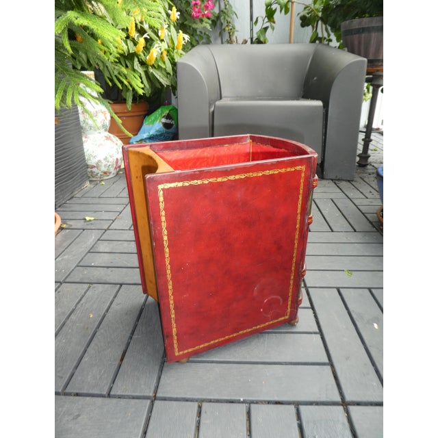 Mid Century Italian Leather and Wood Book Wastepaper Basket For Sale - Image 4 of 8