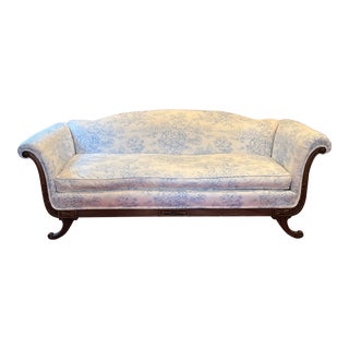 Early 1900s Blue and White Toile Antique Sofa For Sale