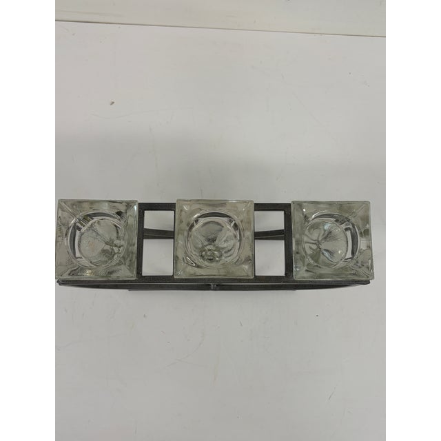 Vintage 1980s Brutalist Iron & Crystal Triple Votive Candle Holder Candelabra For Sale - Image 12 of 12