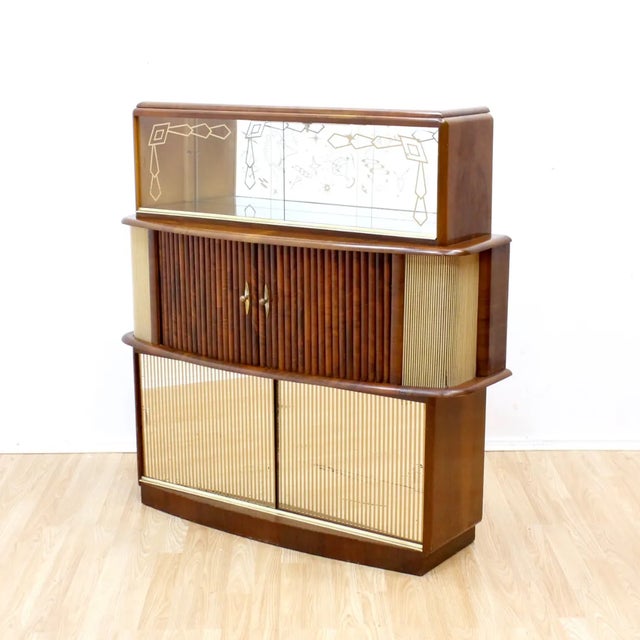 1950s Cocktail Mid Century Kitsch Walnut Tambour Door Liquor