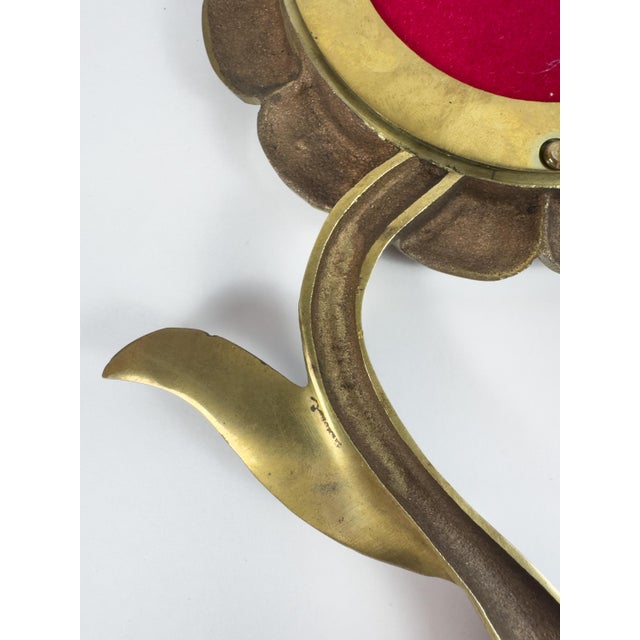 Vintage Brass Floral Hand Mirror With Red Glass Cabochons, Art Nouveau Style For Sale - Image 9 of 13
