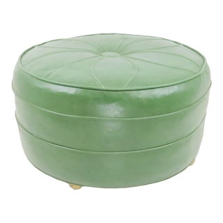 Vintage Green Vinyl Ottoman on Casters by Babcock Phillips For Sale