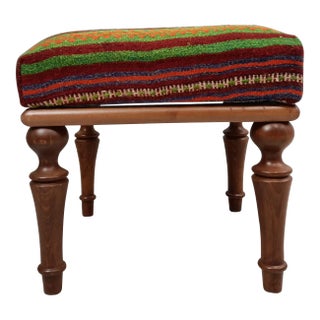 Boho Chic Kilim Upholstered Footstool For Sale