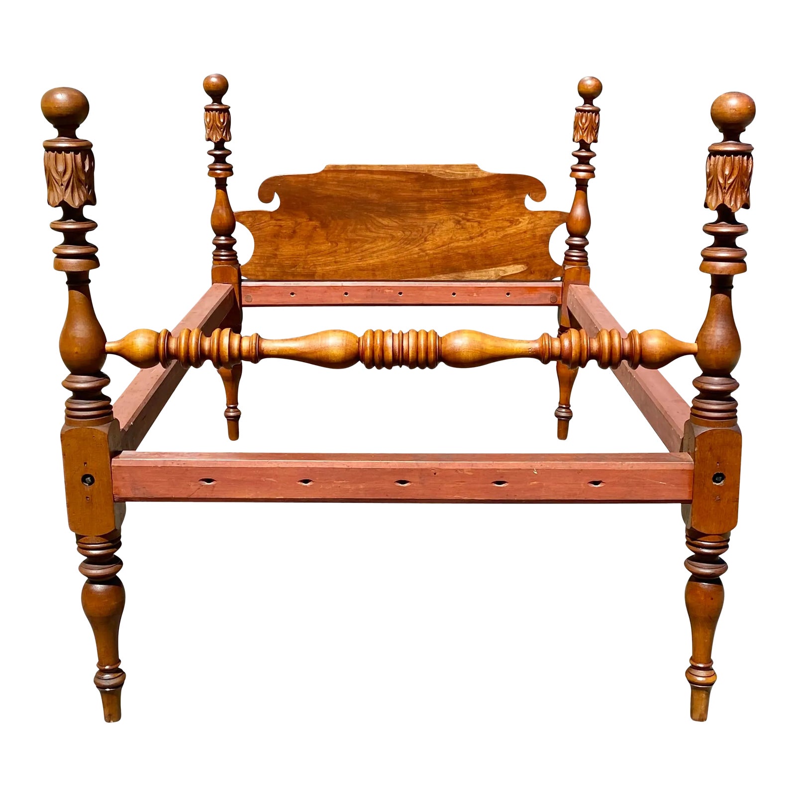 18th Century Antique Sheraton Cherry Carved Cannonball Rope Bed Chairish