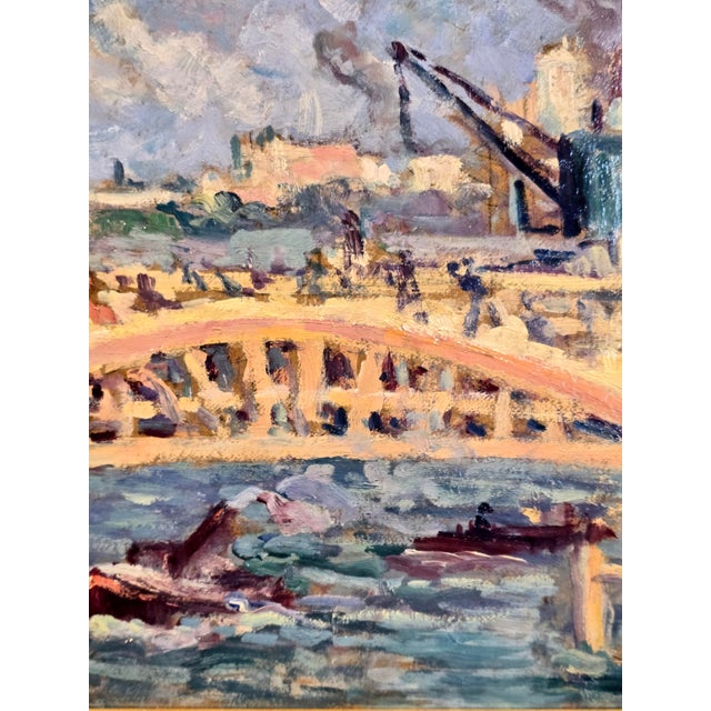 Maximilien Luce -Construction on the Bridge Along the River-1930s Oil Painting For Sale - Image 4 of 10
