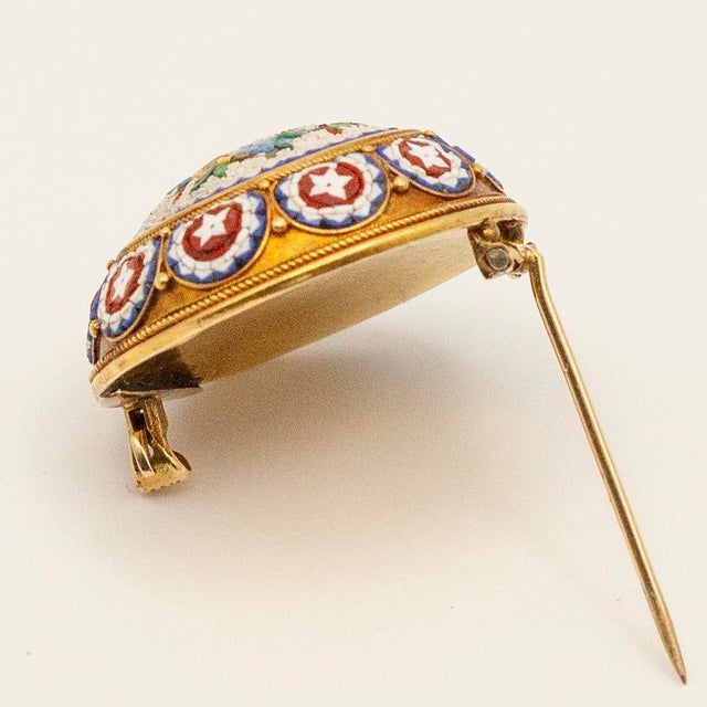 Victorian 14K yellow gold Venetian glass floral designed micro mosaic pin Approximate Weight: 11.7 grams Approximate...
