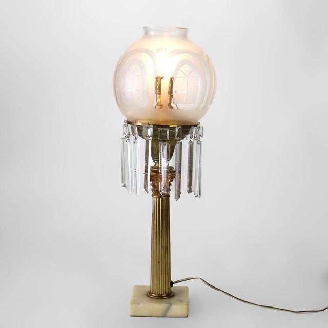 Mid 19th Century Antique Argand Neoclassical Brass, Crystal & Marble Solar Table Lamp C1840 For Sale - Image 5 of 10