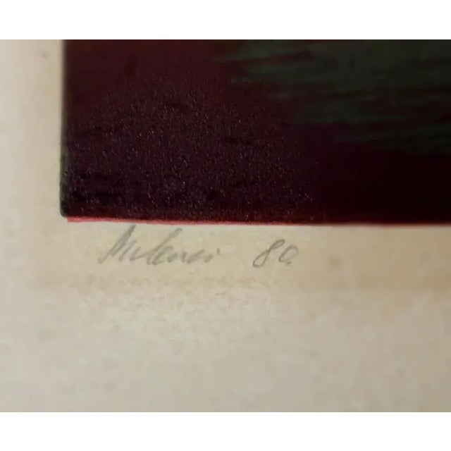 Mid-Century Modern Vintage Mid Century Blue and Purple Thistle Block Print For Sale - Image 3 of 5