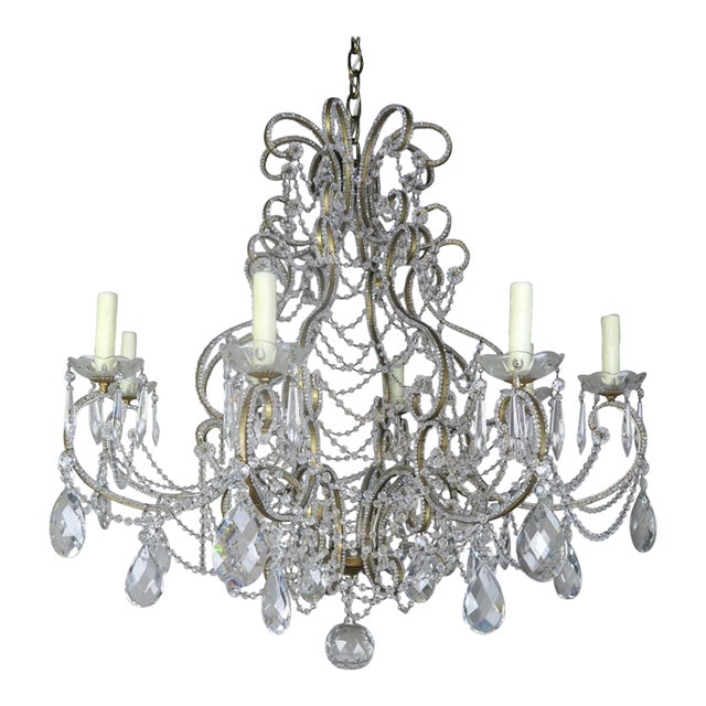French Crystal Beaded 8-Arm Chandelier, 20th Century For Sale