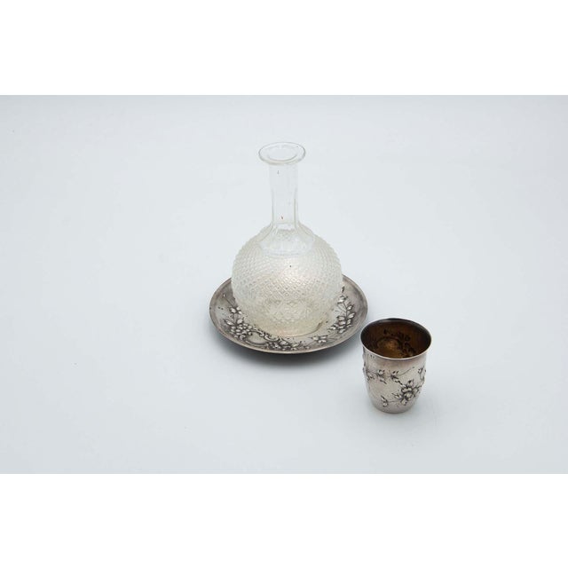 Cut Glass Night Decanter with Silver Base and Cup For Sale - Image 4 of 4