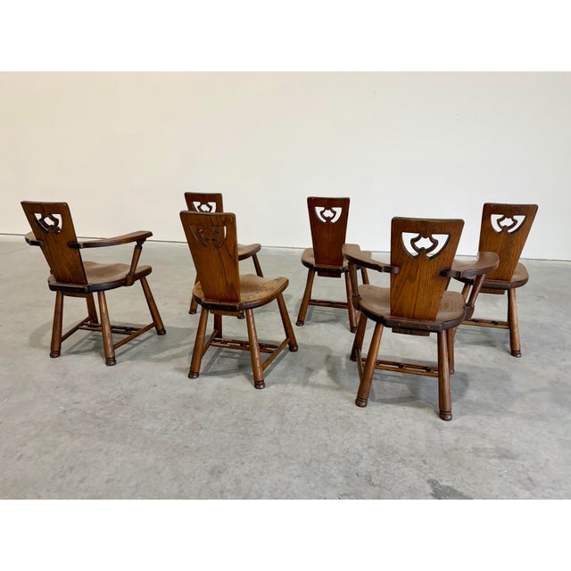 Guillerme et Chambron Vintage Scandinavian Brutalist Oak Dining Chairs, Set of 6 For Sale - Image 4 of 12