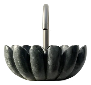Hand-Carved Verde Guatemala Marble Lotus Sink – 16” Sculptural Stone Basin