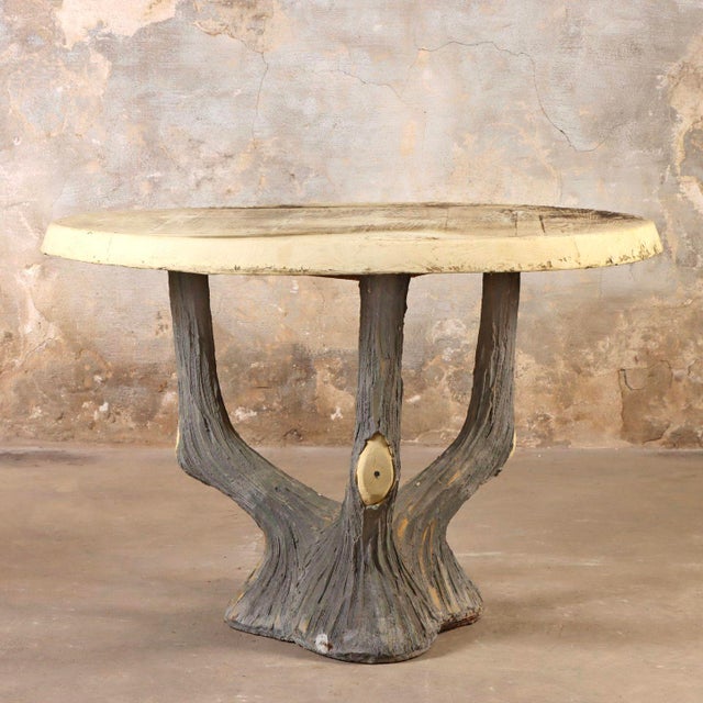 Charming French Faux Bois Garden Table. Table is crafted in two pieces and designed to emulate the natural beauty of a...