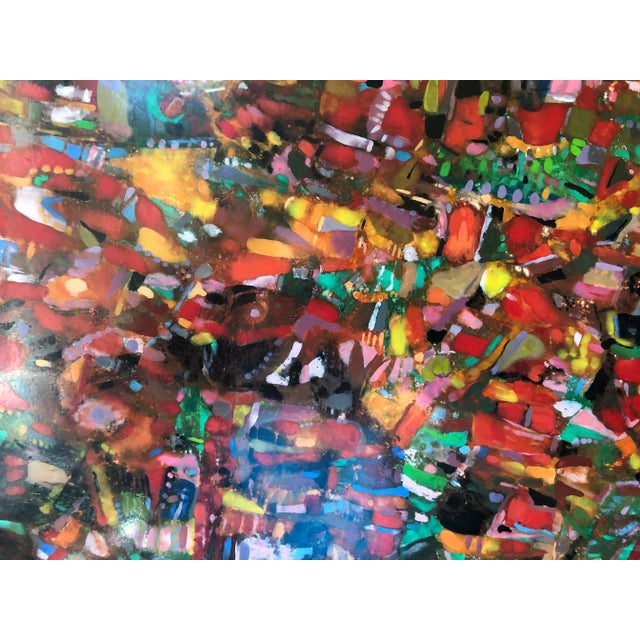 Mid-Century Modern Midcentury Red & Pink Abstract Expressionist Tempera on Masonite Painting by W. Georgenes, Signed For Sale - Image 3 of 9