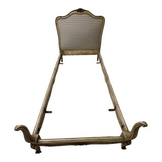 Mid 20th Century Vintage French Silk Twin Carved Headboard, Footboard and Side Rail Set For Sale