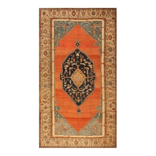 1870s Orange Medallion Antique n.w. Persian Bakshaiesh Rug 8'3" X 15' Hand Knotted Wool Carpet For Sale