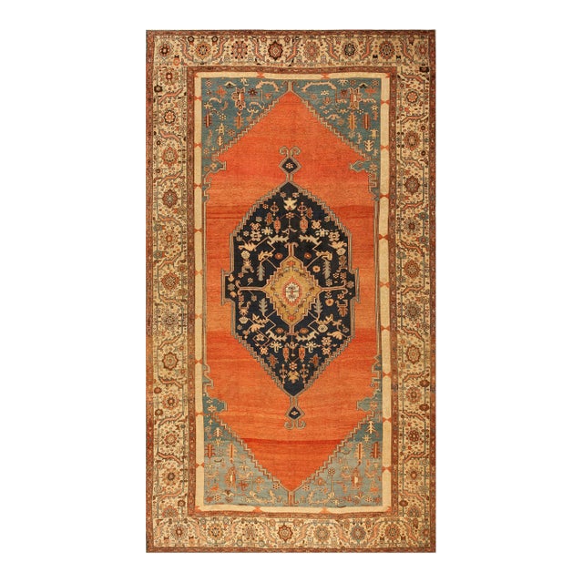 1870s Orange Medallion Antique n.w. Persian Bakshaiesh Rug 8'3" X 15' Hand Knotted Wool Carpet For Sale