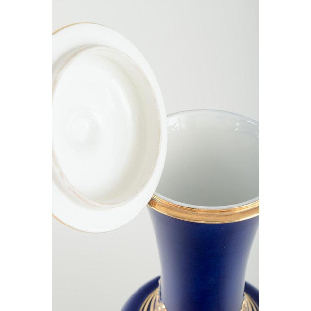 Lidded Vase in Deep Cobalt Blue Glaze with Gilded Ornamentation from Meissen For Sale - Image 5 of 7