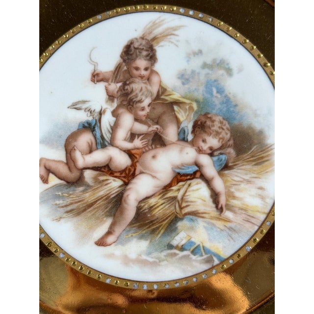 Putti Allegory with Raised Gold and Cobalt Border from Befos For Sale - Image 4 of 9