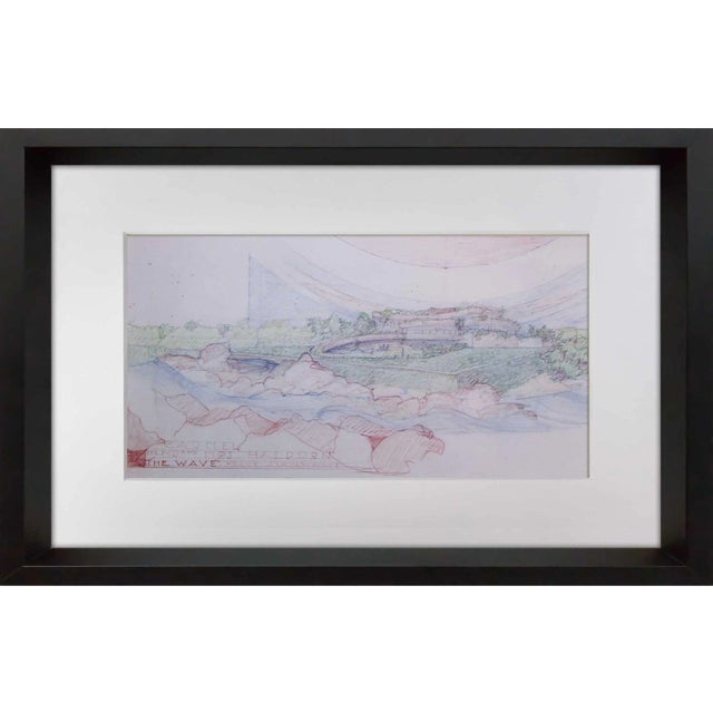 Frank Lloyd Wright Lithograph Sign Stuart Haldorn House "The Wave" 1945 W/Frame For Sale
