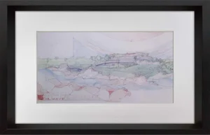 Frank Lloyd Wright Lithograph Sign Stuart Haldorn House "The Wave" 1945 W/Frame