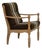 Danish Armchair in Striped Furniture Wool and Carved Oak Wood, 1970s For Sale