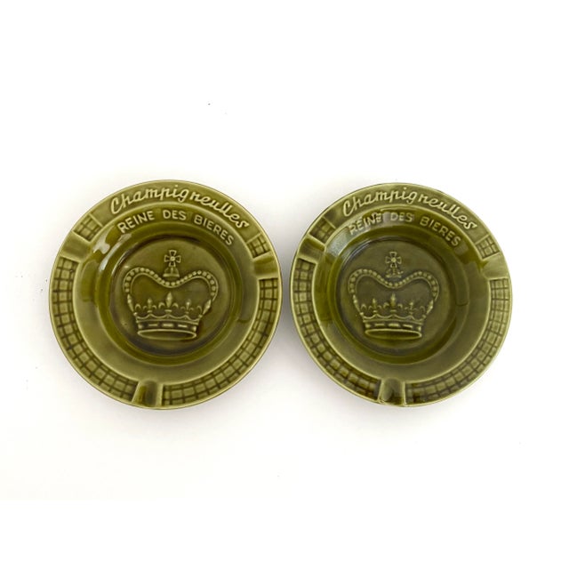 1960s French majolica ashtray to promote Champigneulles Reine de Biere or Queen of Beer. Stamped Sarreguemines, the famed...