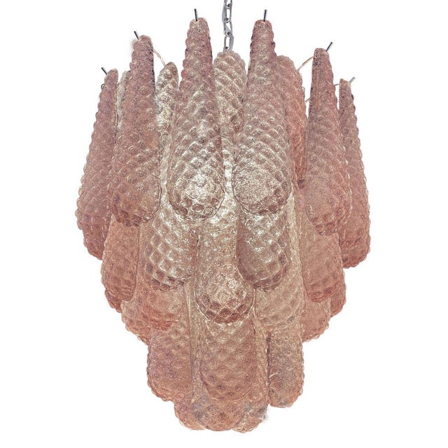 Metal Glass Pink Petal Chandeliers, Murano, 1990s, Set of 2 For Sale - Image 7 of 15