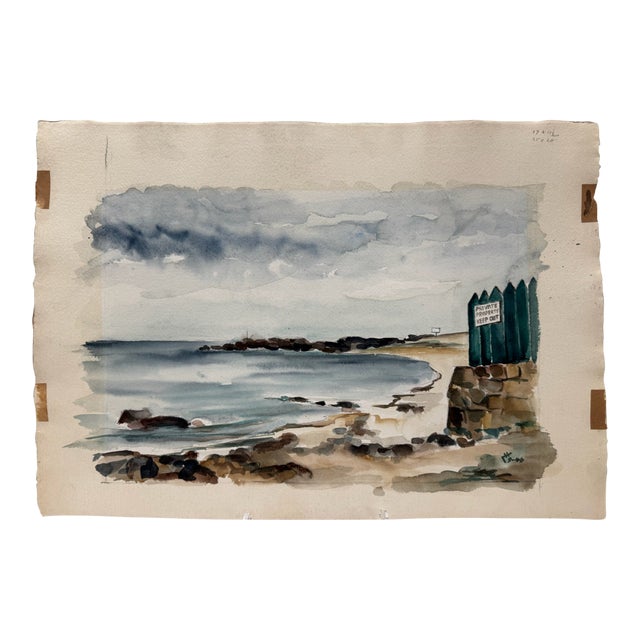 Henry Emil Salloch Original Watercolor on Paper Rugged Rocky Coastline, 1946. For Sale