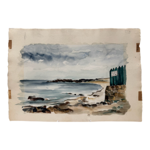Henry Emil Salloch Original Watercolor on Paper Rugged Rocky Coastline, 1946.