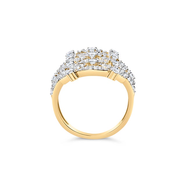 Early 21st Century 14K Yellow Gold 1.0 Cttw Diamond Geometric Stacked Open Cocktail Ring (I-J Color, I1-I2 Clarity) - Ring Size 8 For Sale - Image 5 of 7