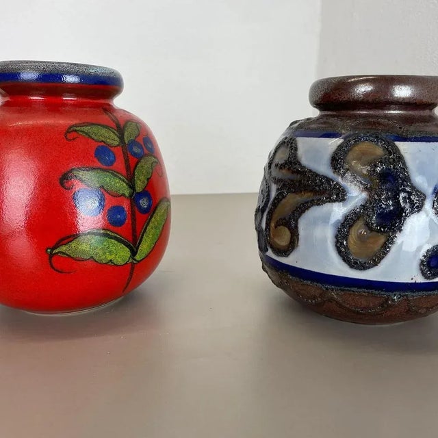 Multi-Color Pottery Fat Lava Vases from Scheurich, Germany, 1970s, Set of 2 For Sale - Image 17 of 18