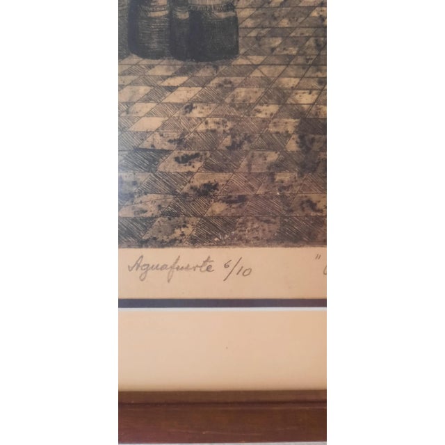 Wood 1948 "Aguafuerte" Etching of the Cathedral of Toledo in Spain by Lola De Lusarreta, Framed For Sale - Image 7 of 11