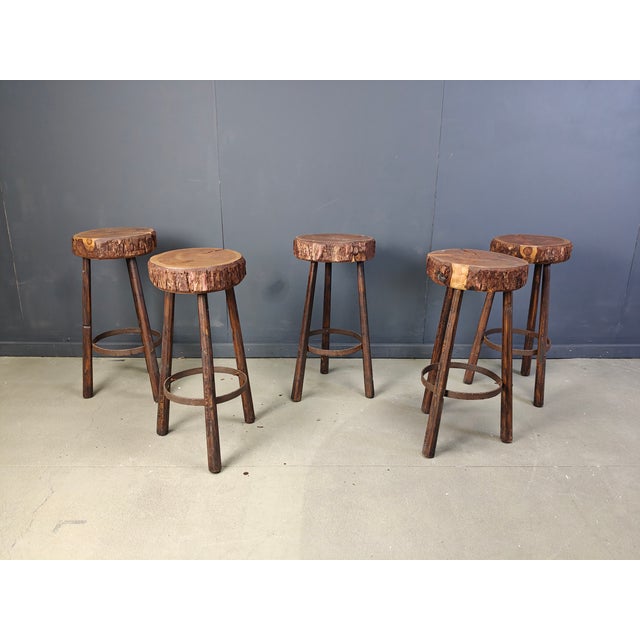 Vintage Tree Trunk Bar Stools, 1970s, Set of 5 For Sale - Image 6 of 7