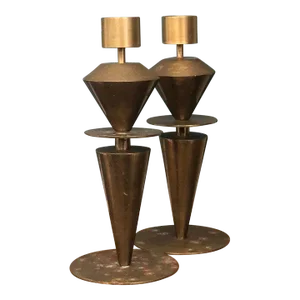 Mid Century Modern Brass Candleholders - a Pair