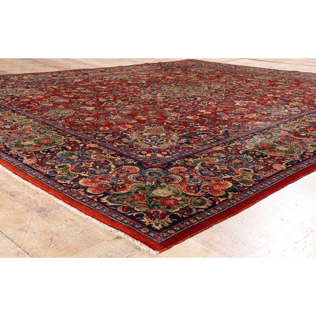 Ruby Red Antique Persian Sarouk Rug, 10'01 X 11'10 For Sale - Image 8 of 10