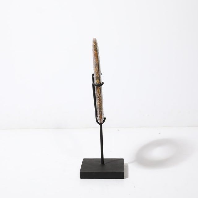 Metal Neolithic Chinese Red Soapstone Bi Disc Carving on Iron Base For Sale - Image 7 of 7