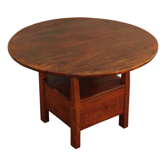Antique Softwood Round Tilt Top Bench Dining Table For Sale