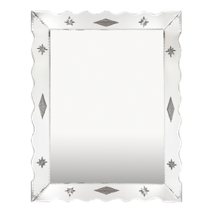 Hollywood Venetian Glass Scalloped Shadowbox Beveled Mirror W/ Reversed Etching