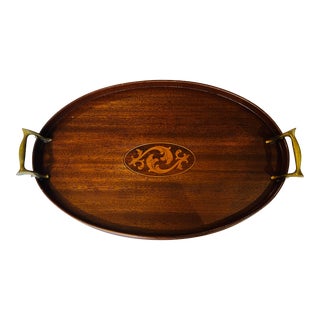 Antique English Sheraton Serving Tray With Brass Handles For Sale