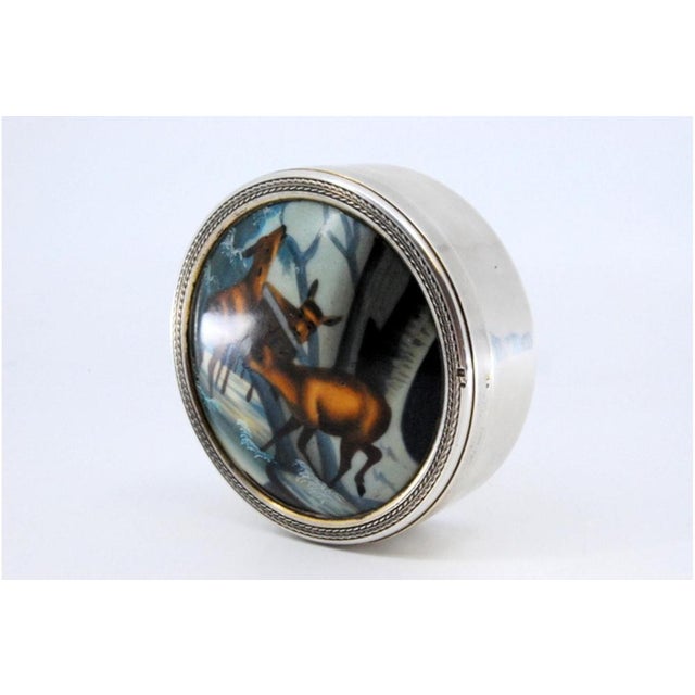 Silver Silver Box with Enameled Image on the Lid with Deer in the Ice For Sale - Image 8 of 11
