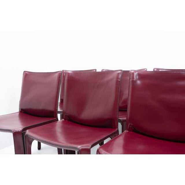 Cab 412 Bordeaux Red Chair Set by Mario Bellini for Cassina, 1990s, Set of 8 For Sale - Image 10 of 17