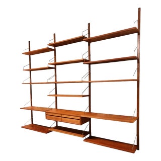 Large Wall-Mounted Shelving System in Teak by Poul Cadovius for Cado, 1960s For Sale