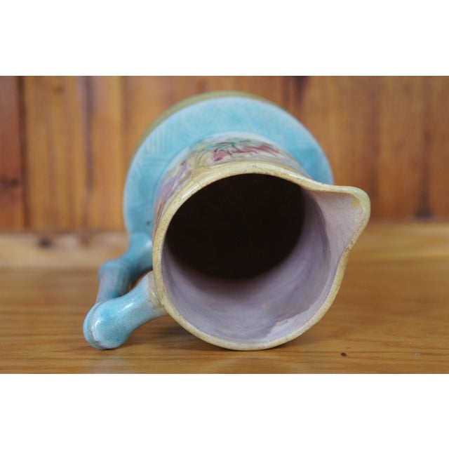Antique Majolica Wardle Bamboo Basketweave Dogwood Flower Pitcher Jug For Sale - Image 9 of 12