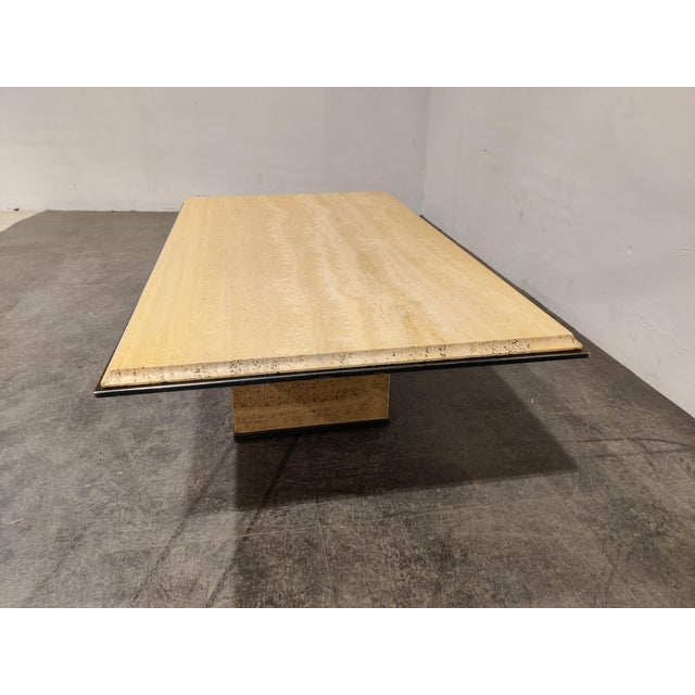 Vintage Travertine and Brass Coffee Table from Fedam, 1970s For Sale - Image 9 of 12