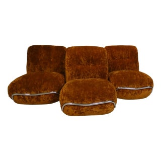 Modular 3-Seater Sofa in Steel and Velvet by Adriano Piazzesi, Italy, 1970s, Set of 3 For Sale