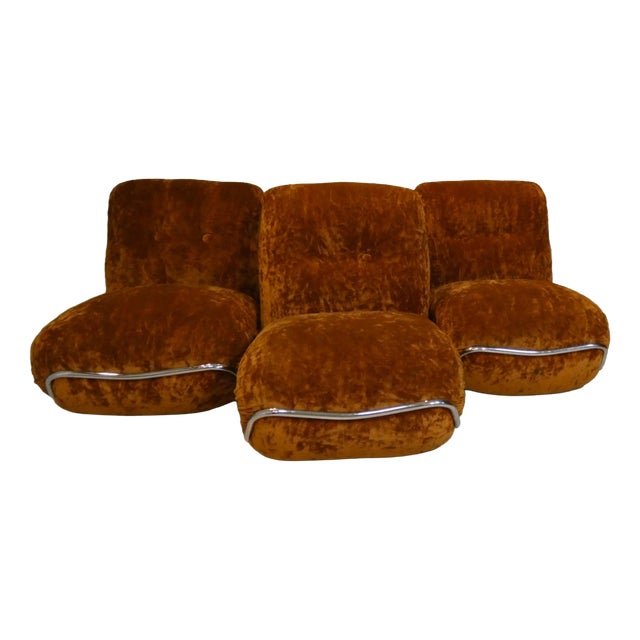 Modular 3-Seater Sofa in Steel and Velvet by Adriano Piazzesi, Italy, 1970s, Set of 3 For Sale