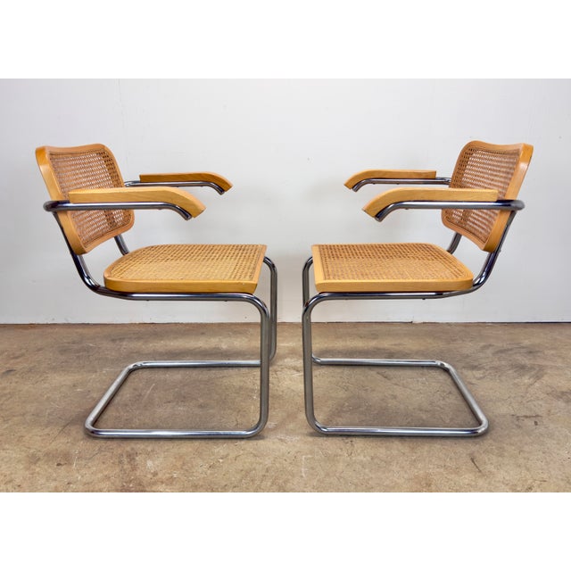 Vintage Set of 6 Marcel Breuer Cesca Style Cane & Tubular Chrome Chairs For Sale In New York - Image 6 of 12