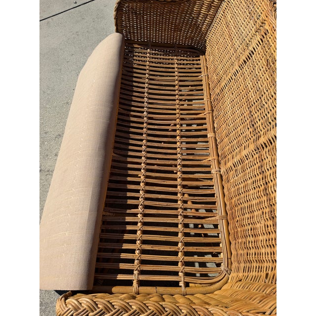 Vintage 72” Handwoven Rattan Sofa With Large Braid Trim For Sale - Image 12 of 12