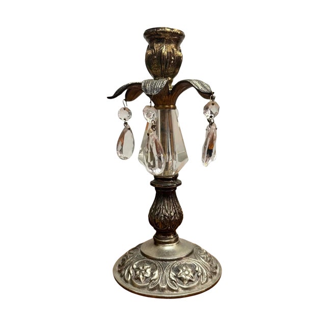 This elegant pair of vintage brass candlesticks captures the timeless glamour of Hollywood Regency design. Each...